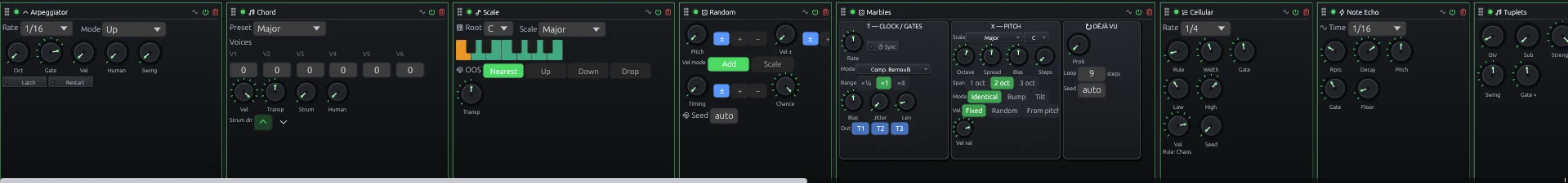 OMNi MIDI effect chain with arpeggiator and scale quantizer